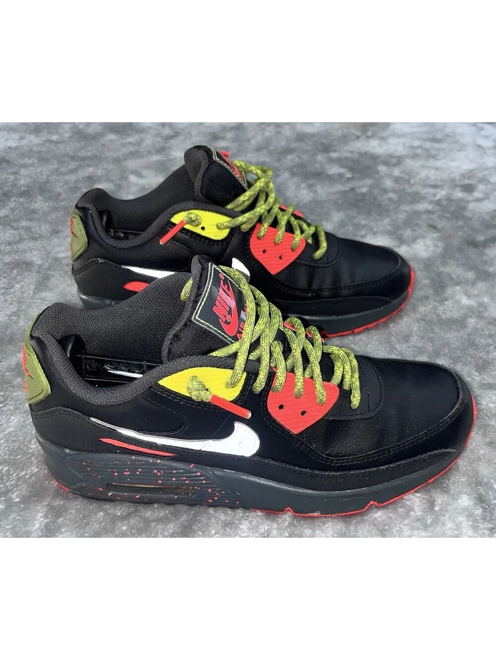 Nike Air Max 90 Kids PS Sz 6.5Y Black Green Silver Orange Low Top Sneakers